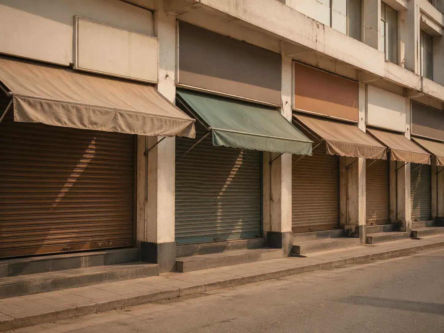 A row of ground-floor commercial shop fronts