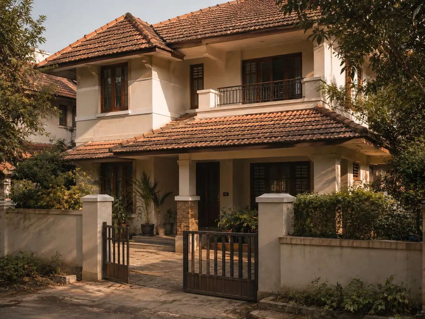 A two-storey independent house behind a compound wall
